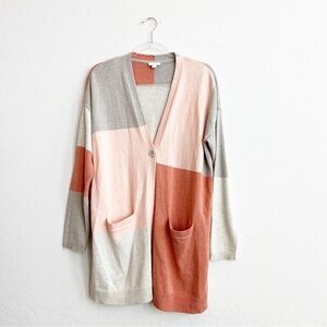 J. Jill Pure Jill Women's Long Colorblock Cardigan Sweater One-Button Peach S